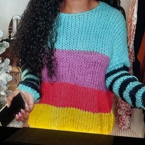 New with Tags Easel Soft Colorblock Knit Sweater Multicolor Striped Size L